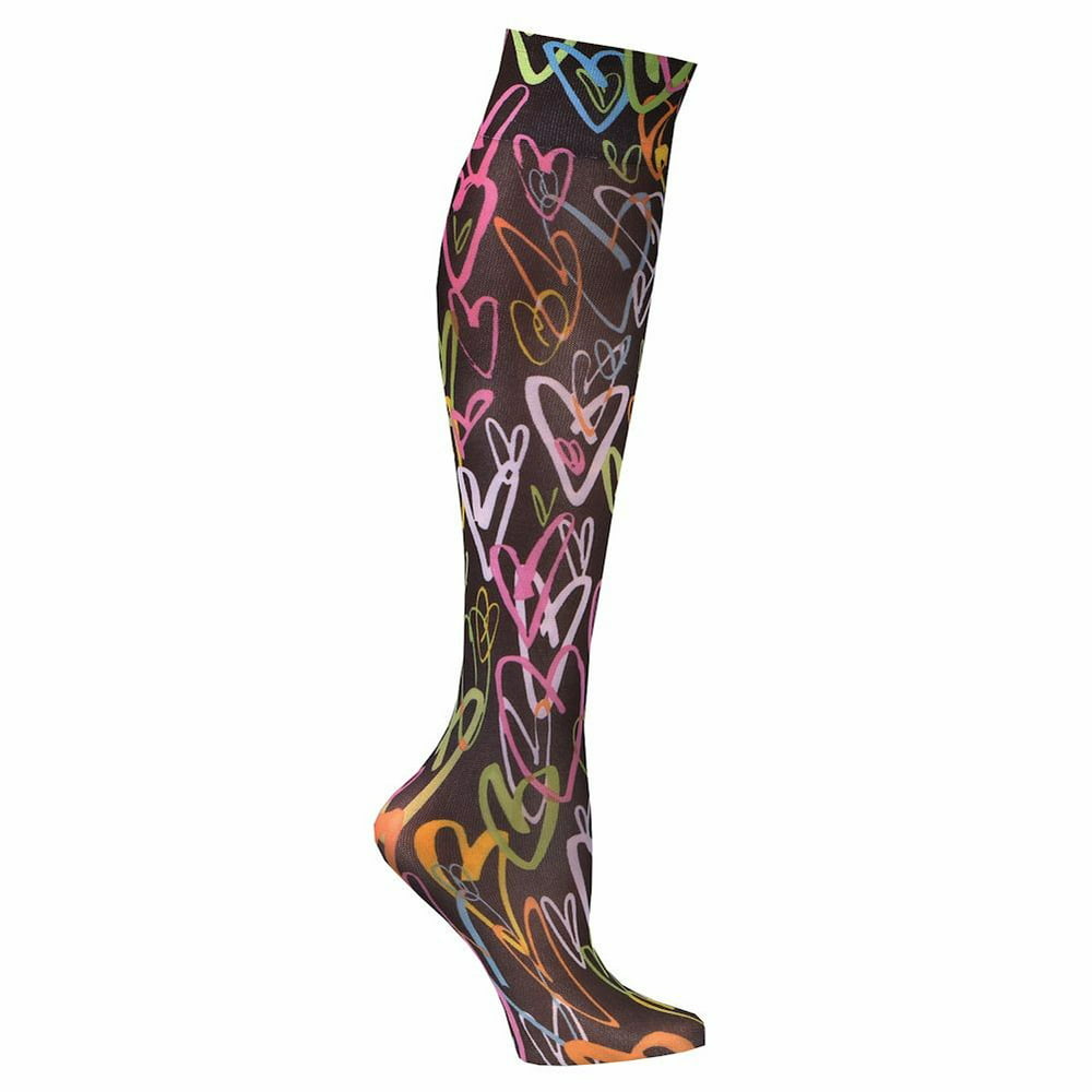 Women's Printed Compression Knee Highs - Mild Support - Luvy Black ...