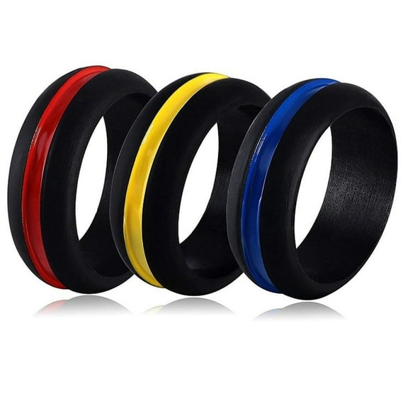 3 Packs Sports Fan Ring,Groove Design Silicone Rings for Men with Middle Line,Rubber Work Rings Wedding Bands Sets for Men Women for Crossfit,Lifting,Sports,Electrical