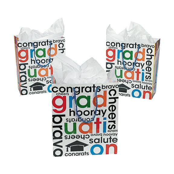 Cheers To The Grad Gift Bags - Party Supplies - 12 Pieces