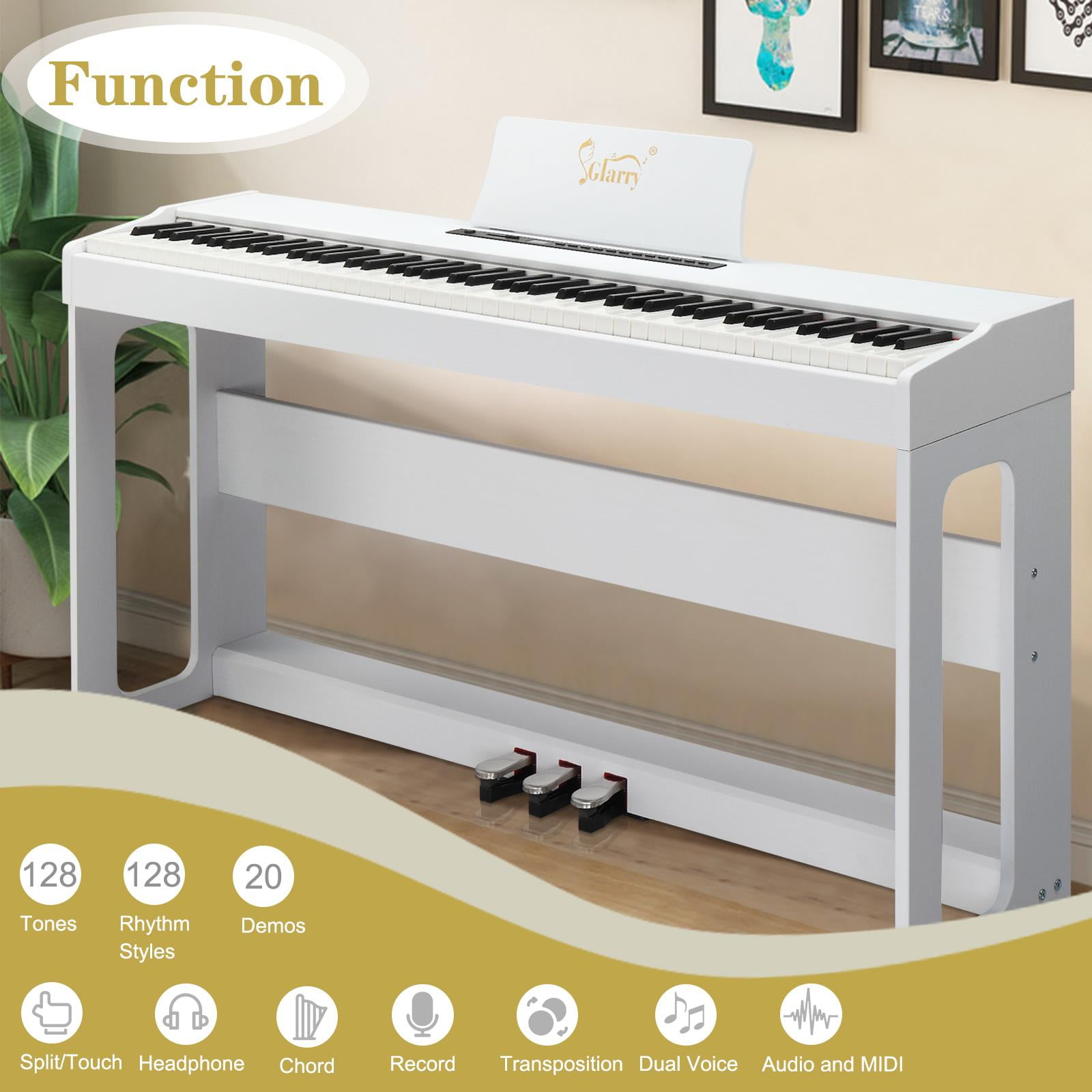 OverPatio 88 Keys Electric Digital Piano, Full Weighted Keyboards with Digital Music for All Experience Levels, White