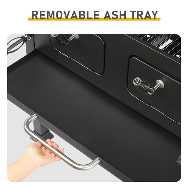 Alvantor Extra Large Charcoal Grill with Dual Adjustable Charcoal Trays Front Charcoal Access Doors Foldable Side Tables Wheels Warming Rack Gray