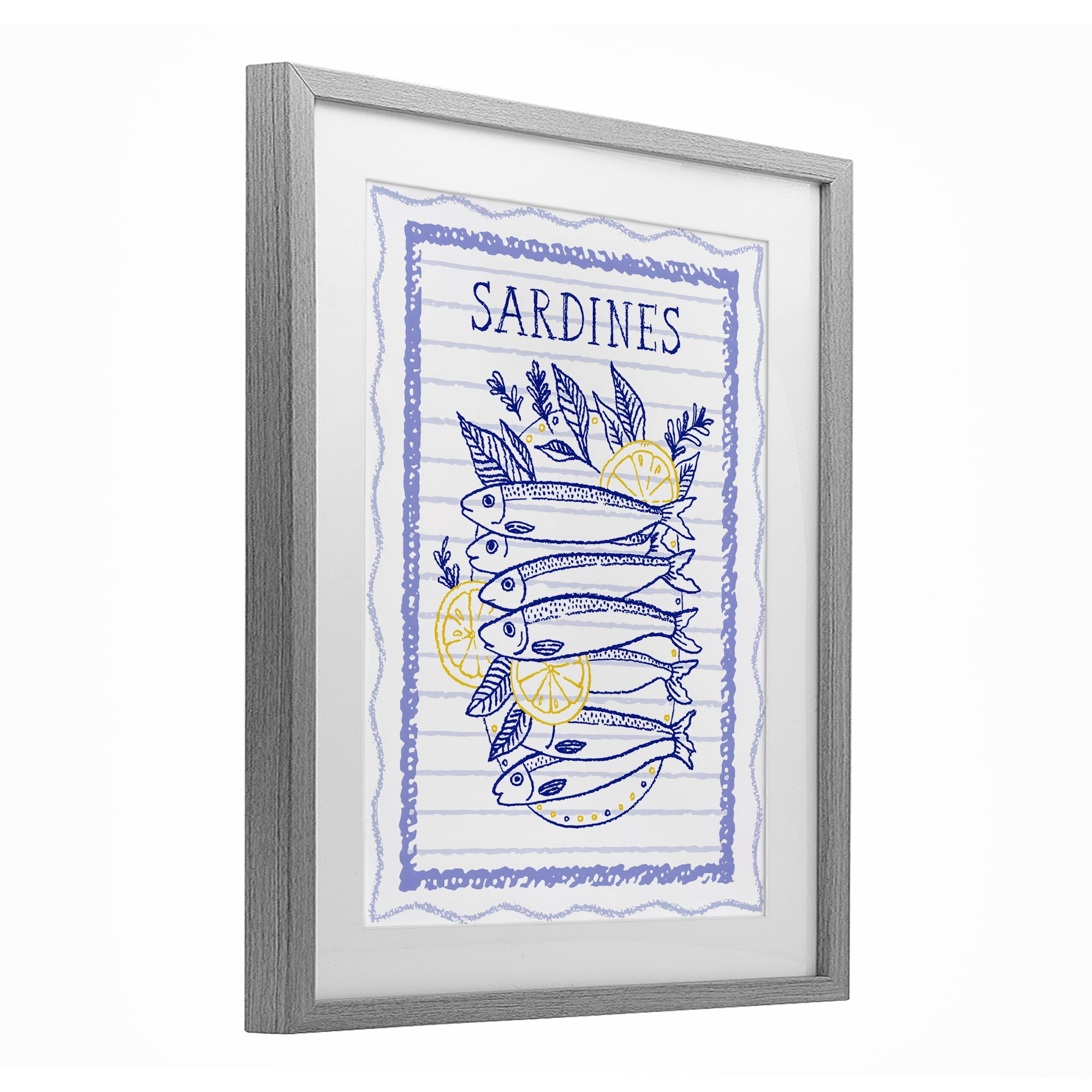 Stupell Industries Sardines Pile with Lemons Gray Framed Print Under Glass, design by Creative Studio