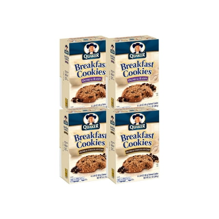 Quaker Breakfast Cookies, Oatmeal Raisin and Oatmeal Chocolate Chip Variety Pack, 24