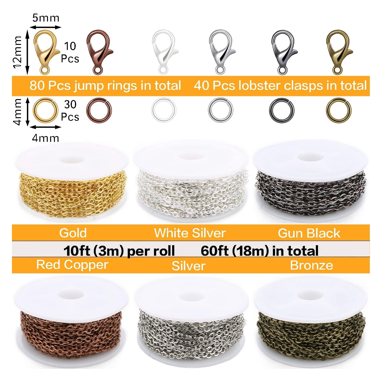 342Pcs Necklace Making Kit Adult,Pendant Trays Set for Jewelry Making with Glass with Fine Storage Pouch, Cabochons, 60ft Jewelry Chain 6 Color Plated Metal, Open Jump Rings, Lobster Clasps