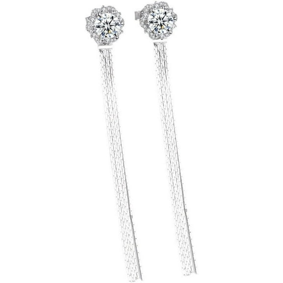 Dainty 2 Carat Moissanite Drop Earrings for Women D Color VVS1 Clarity Long Earrings 925 Sterling Silver Diamond Dangle Earrings Round Cut Women's Tassel Earrings
