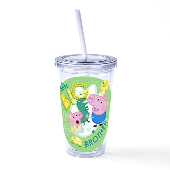 CafePress - Peppa Pig: The Best Big Brother - 16 Ounce Classic Clear Insulated Double Wall Tumbler Cup with Lid Straw , Reusable