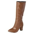 thumbnail image 6 of Rokment Womens Ladies Leather Slouchy High Heel Wide Calf Knee High Dress Boots Fall Winter Stylish Casual Pointed Toe Tall Dressy Boots Brown Size 8.5, 6 of 8