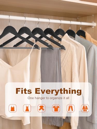 Black Wooden Hangers 20 Pack, Solid Wood Hanger with Non Slip Pant Bar, Heavy Duty Wooden Coat Hanger for Closet, Smooth Finish Wood Clothes Hangers for Shirts, Suits, Jackets, Dress