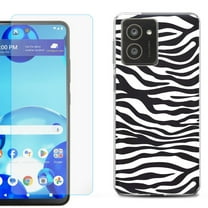 For HMD Vibe Shockproof Phone Case Cover with Tempered Glass Screen Protector, by OneToughShield - Zebra B/W