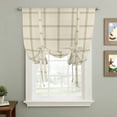 thumbnail image 2 of Beige Plaid Tie Up Curtains 45 Inches Long, Kitchen Window Curtains Over Sink, Vintage Grid Stripe Minimalist Art Linen Small Window Curtains Shade Balloon Curtains Valances for Bedroom/Cafe 34"x45", 2 of 8