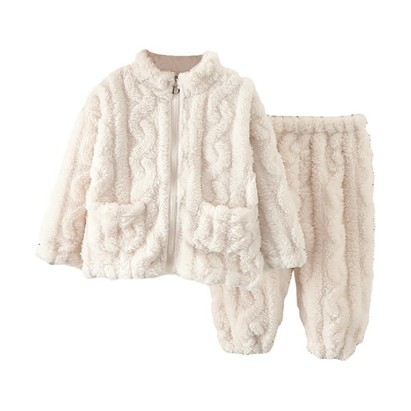 Glisme Girl Outfits Flannel Pajama Set Warm Winter Set Warm Sleepwear For Toddler Kids Cozy Home Loungewear Comfortable Girls Clothing Beige Size 18-24 Months