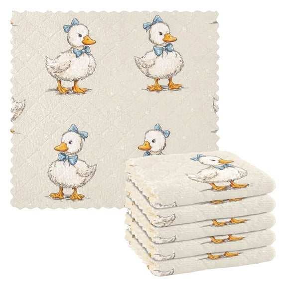6 Pieces of Kitchen Towels 11x11Inch Kitchen Dish Cloths Kitchen Dish Towels Reuseable Cleaning Cloths Cute Duck Seamless