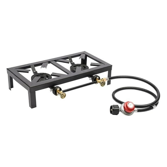 Double Propane Burner Cast Iron Gas Burner with Regulator and Hose High Pressure Portable Gas Stove for Camping Outdoor Cooking