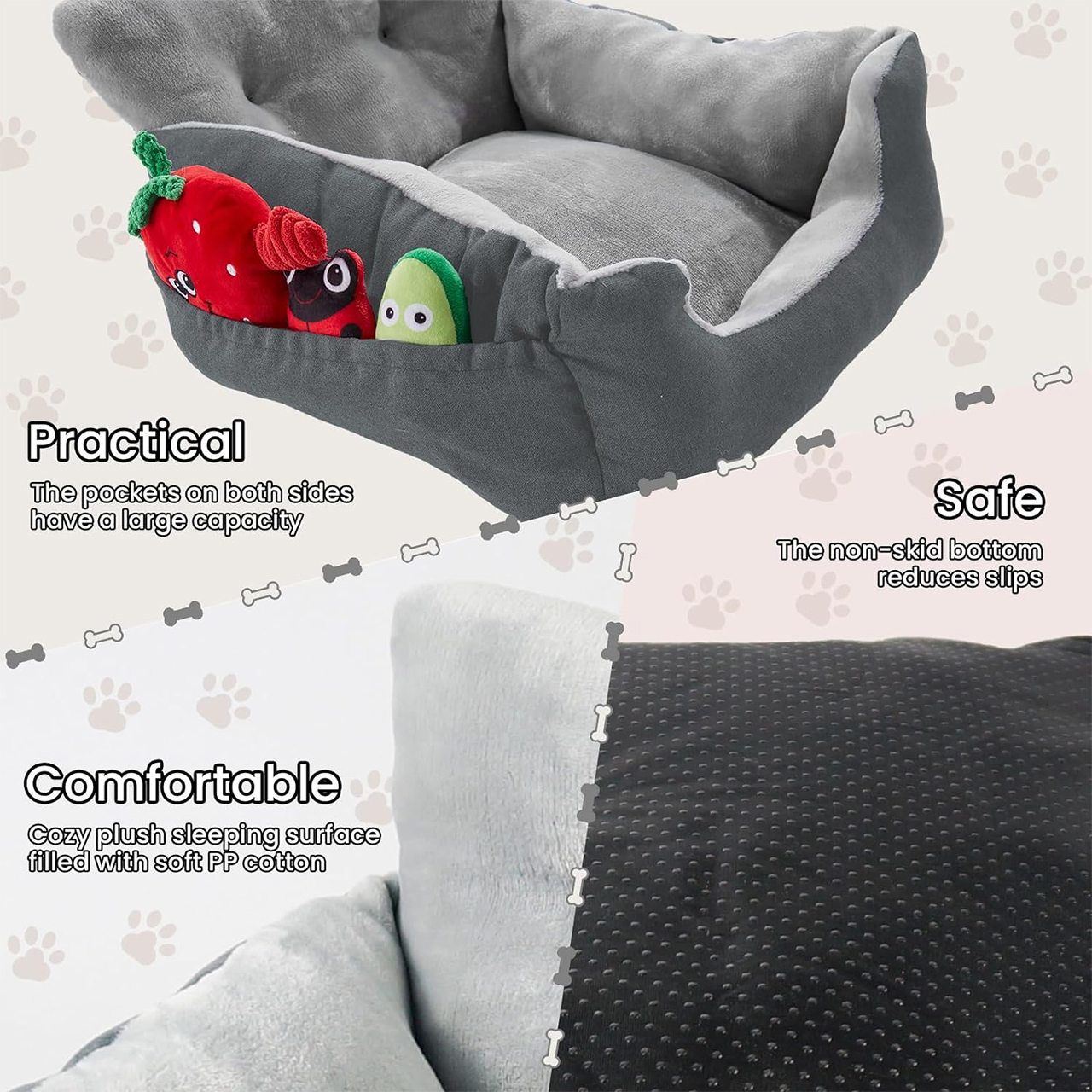 Wataniya Dog Car Seat Bed for Small Dogs, Portable Pet Booster Seat with Soft Cushion, Washable & Non-Slip, Grey