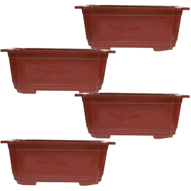 WEUVEB 4Ud Jardineras Rectangulares De Plástico Marrón Para En O Jardín