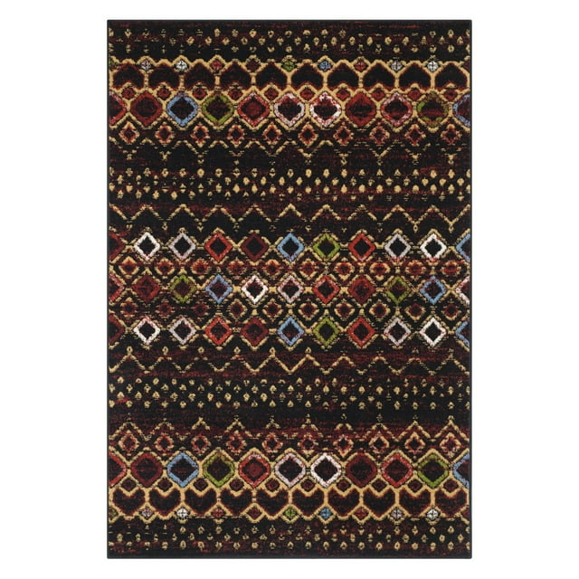 Safavieh Amsterdam Collection AMS108P Marocain Boho Anti-Décoloration Tapis de Salon Résistant aux Taches, 3' x 5', Noir / Multi