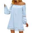 thumbnail image 4 of HUBERY Women Crochet Cutout Off Shoulder Long Sleeve Solid Color Mini Dress, 4 of 7