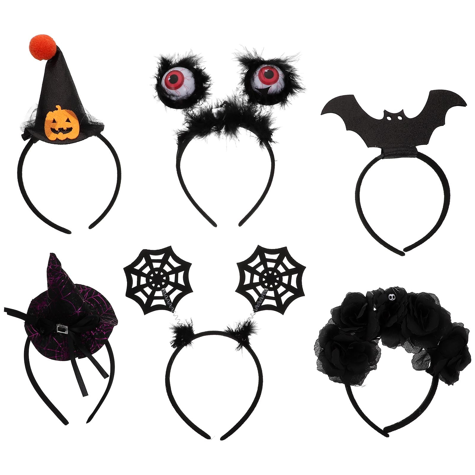6Pcs Children Halloween Headbands Halloween Headbands for Party Decor (Black)