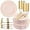 Pink, variant on 350PCS Pink Plates Disposable - Pink and Gold Plates 50guest Baroque Plastic Dinnerware include 100Plates, 50Pack Pre Rolled Napkins with Silverware 50Cups Perfect for Wedding＆Mother's Day