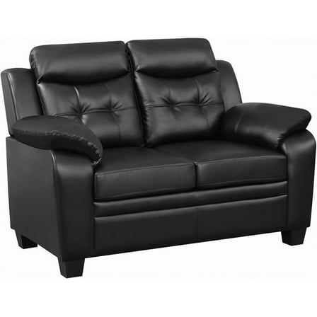 Pemberly Row Faux Leather Tufted Upholstered Loveseat in Black