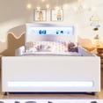 thumbnail image 2 of Euroco Upholstered Twin Size Platform Bed with LED Light and USB Ports, 2 Drawers, White, 2 of 12