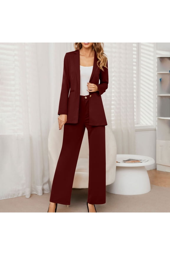 2 Piece Pant Suits for Women Dressy Blazer High Waisted Straight Leg Pants Sets Office Lady Business Casual Outfits