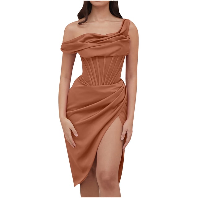 Vestido irregular de empalme sin mangas con un hombro a la moda de verano para mujer Fridja hj1632
