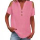 thumbnail image 1 of Loose Off The Shoulder Tops For Women Color Sólido Cuello en V Linen Feel Camiseta de Manga Corta, Tops de Lino para Mujeres Loose Fit Verano, 1 of 8