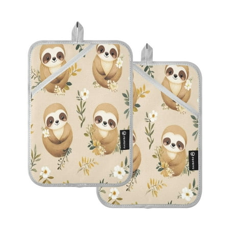 

Two Pieces Of Square Heat Insulation Pad Oven Mitts 7x9.8 Inch Oven Microwave Kitchen Cooking Baking Cute Cartoon Sloth