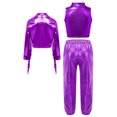 thumbnail image 4 of iiniim Girl's 3 Piece Holographic Outfit Long Sleeve Tassel Hip Hop Modern Jazz dance Jacket Vest and Pants Set Purple 8, 4 of 6