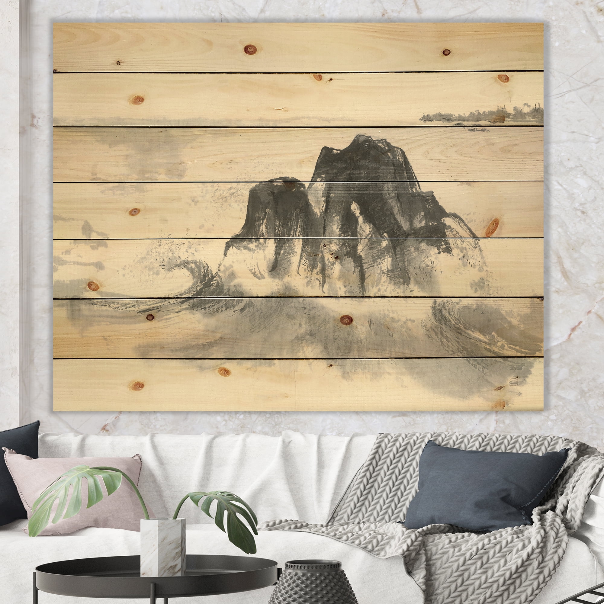 Designart 'Ocean Waves' Lake House Print on Natural Pine Wood