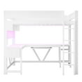 thumbnail image 5 of Full Size Gaming Loft Bed Frame with Desk and Charging Station, Wooden Loft Bed with LED Lights and Storage Shelves for Bedroom, Apartment, Dorm, Mattress Not Included, Easy Assembly, White, 5 of 7