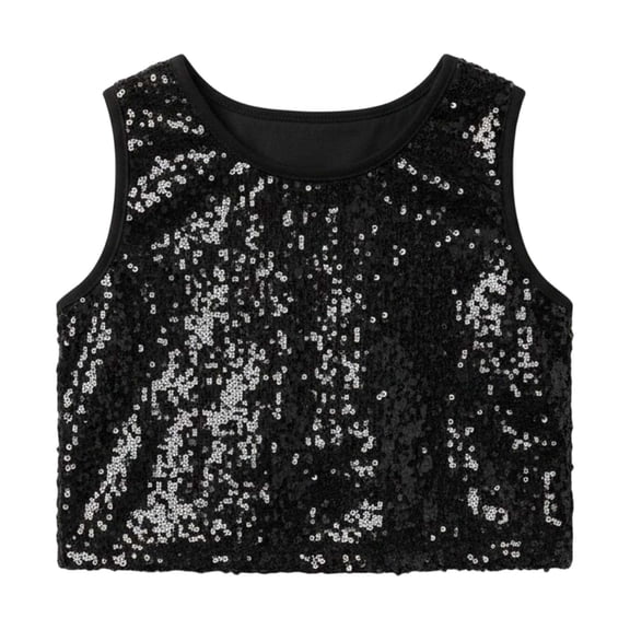 DHFJKG Sparkly Sequins Crop Top For Girls Carnival Performance Glitter Slim Fit Sleeveless Tee Dance Party Cozy Tops