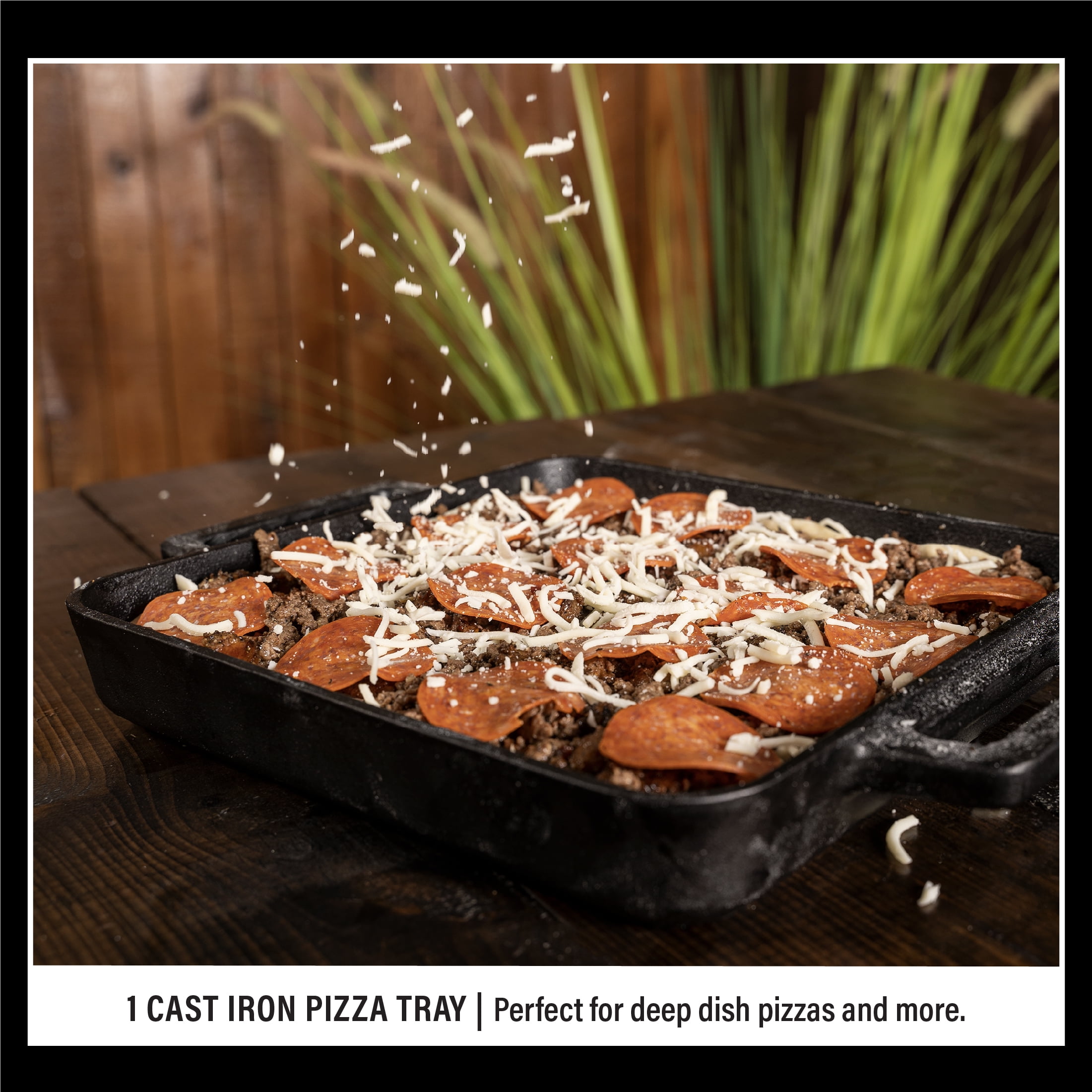 Blackstone Cast Iron Deep Dish Pizza Kit with Removable Handle and Wood Trivet