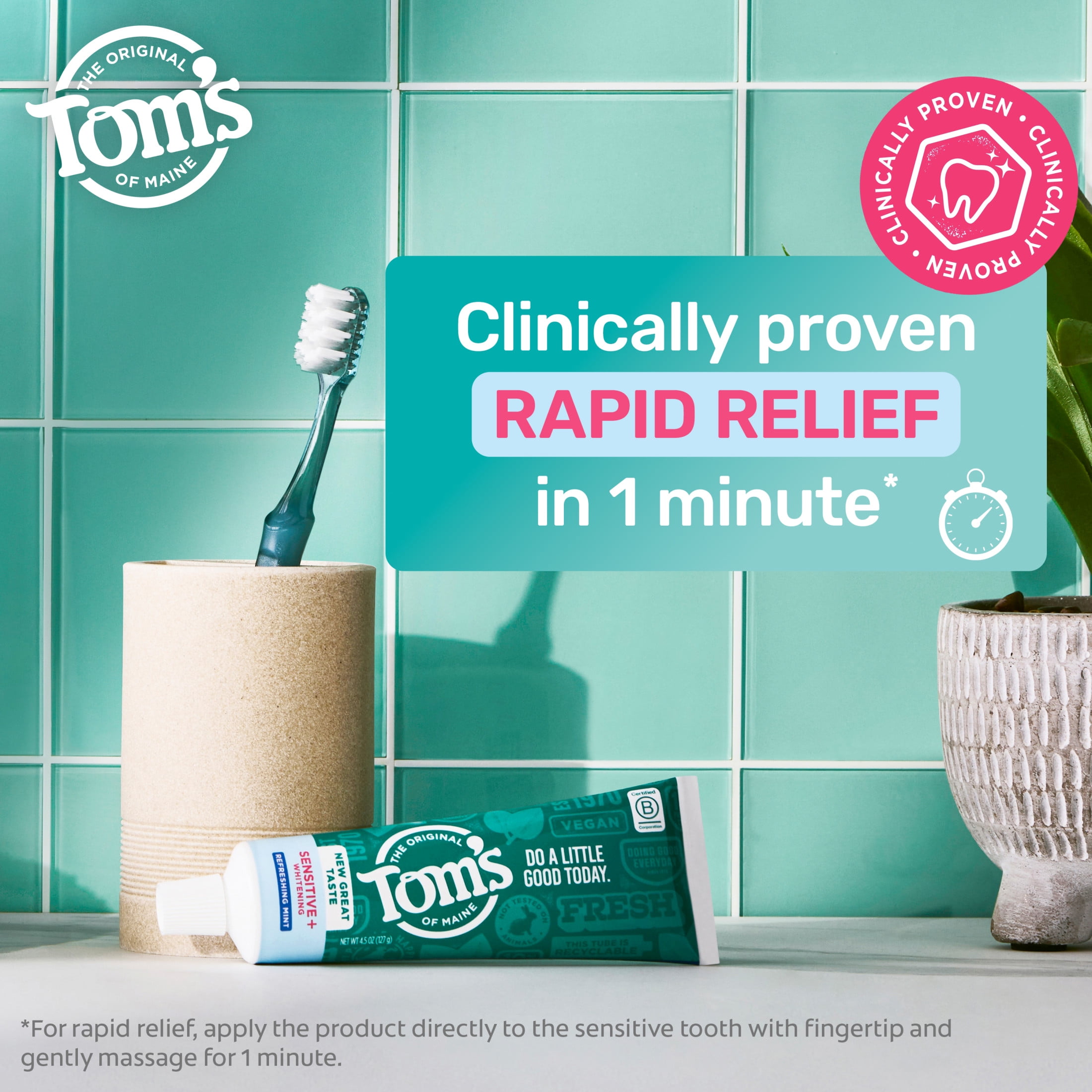 (2 pack) Tom’s of Maine Sensitive Plus Whitening Fluoride Free Toothpaste, Refreshing Mint, 4.5 oz