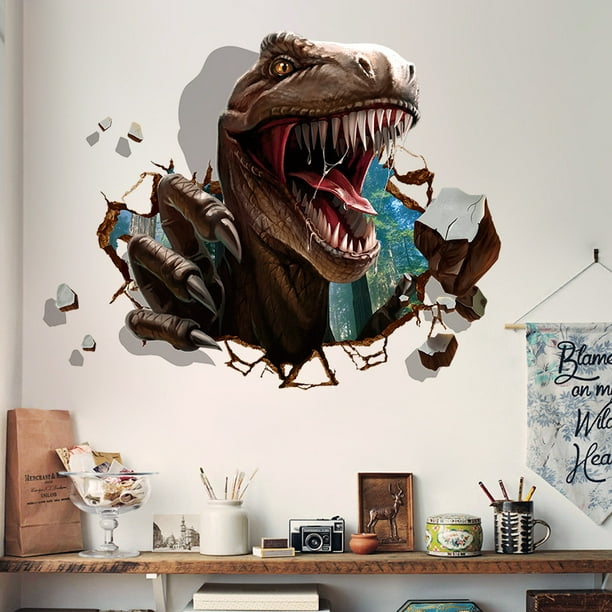 Adhesivos de pared 3D con diseño de dinosaurio T-Rex que rompen pared, 60 x 90 cm, PVC