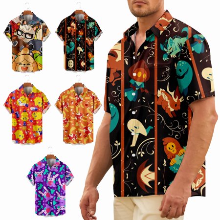 

Mens Kids Casual Button Down Short Sleeve Tops Shirt Front-Pocket Polyester Clothing Apparel for Teen and Adult