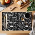 thumbnail image 2 of Black Kitchenware Placemats Set of 6, Modern Funny Cook Tools Spoons Forks Placemats for Dining Table, Place Mats for Kitchen Tabletop, Waterproof Wipeable Dining Table Mats Set, 2 of 9