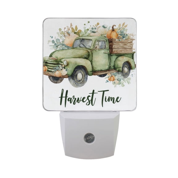 Truck with Pumpkins Harvest Thanksgiving LED Night Light Sensor Lamp Plug-in Adjustable Brightness 2 Pack