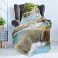 thumbnail image 4 of Waterfall Soft Flannel Fleece Blanket, Water Falls into the Lake Through the Rock Stairs in the Forest Artwork Print, Cozy Plush for Indoor and Outdoor Use, 60" x 80", Blue and Green, by Ambesonne, 4 of 5