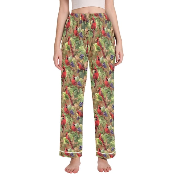 joogoo Women Cardinal and Grapes Pajamas Pants Lounge Bottoms Pjs with Pockets M