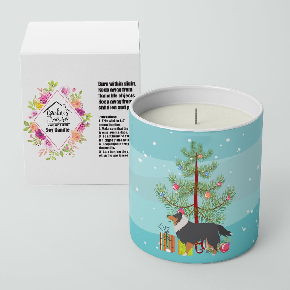 Carolines Treasures BB2948CDL 3.75 x 3.25 in. Unisex Sheltie & Shetland Sheepdog Merry Christmas Tree 10 oz Decorative Soy Candle