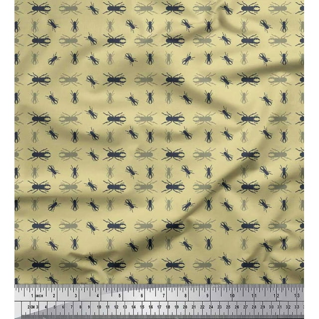 Soimoi Beige Rayon Fabric Insect Printed Fabric 1 Yard 56 Inch Wide