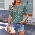 thumbnail image 6 of Puff Tops for Women Printed Round Neck Short Sleeve T-Shirt Puff Sleeve Blouses Loose Top, 6 of 7