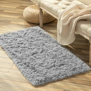 Fluffy Faux Fur Rug for Living Room, Soft and Thick Bedside Bedroom Carpets, Fuzzy Plush Rug for Home Decor, Light Gray, 2 x 4 Feet