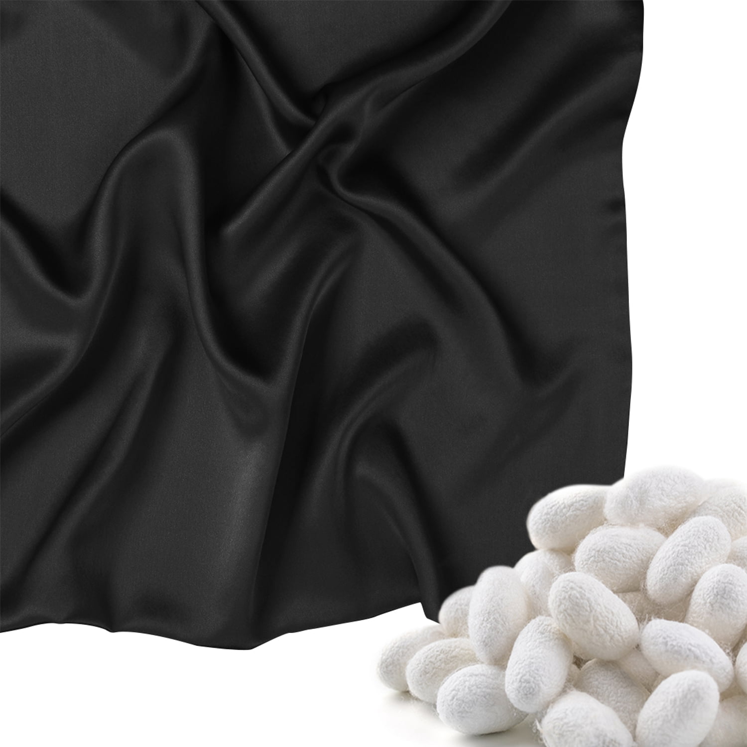 PiccoCasa 19 Momme Pure Silk Pillowcase with Envelope Closure, Standard Black