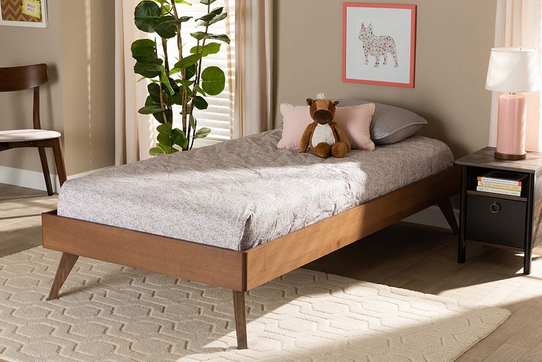 Baxton Studio Lissette Mid-Century Wood Platform Bed, Twin, Ash Walnut