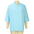 thumbnail image 4 of ChaoHeng Plus Size Women Tops Short Sleeve Printed Tops with Sleeves Women Casual Bohemian Style Half Sleeve Solid Cotton Linen Shirt Top Short Sleeve Stand Collar Tops Shirt Blouse, 4 of 9