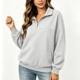thumbnail image 5 of Womens Half Zip Pullover Sweatshirts Loose Solid Color Loose Half-ZipLong-Sleeved Turndowm Collar Tops, 5 of 7