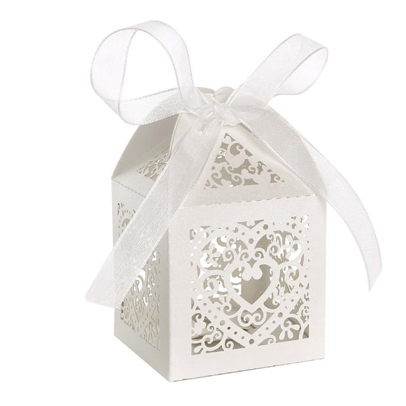 50pcs Hollow-out Wedding Sweets Love Heart Wedding Favor Candy Gifts Boxes Box with Ribbons Bridal Shower Wedding Party Favors White